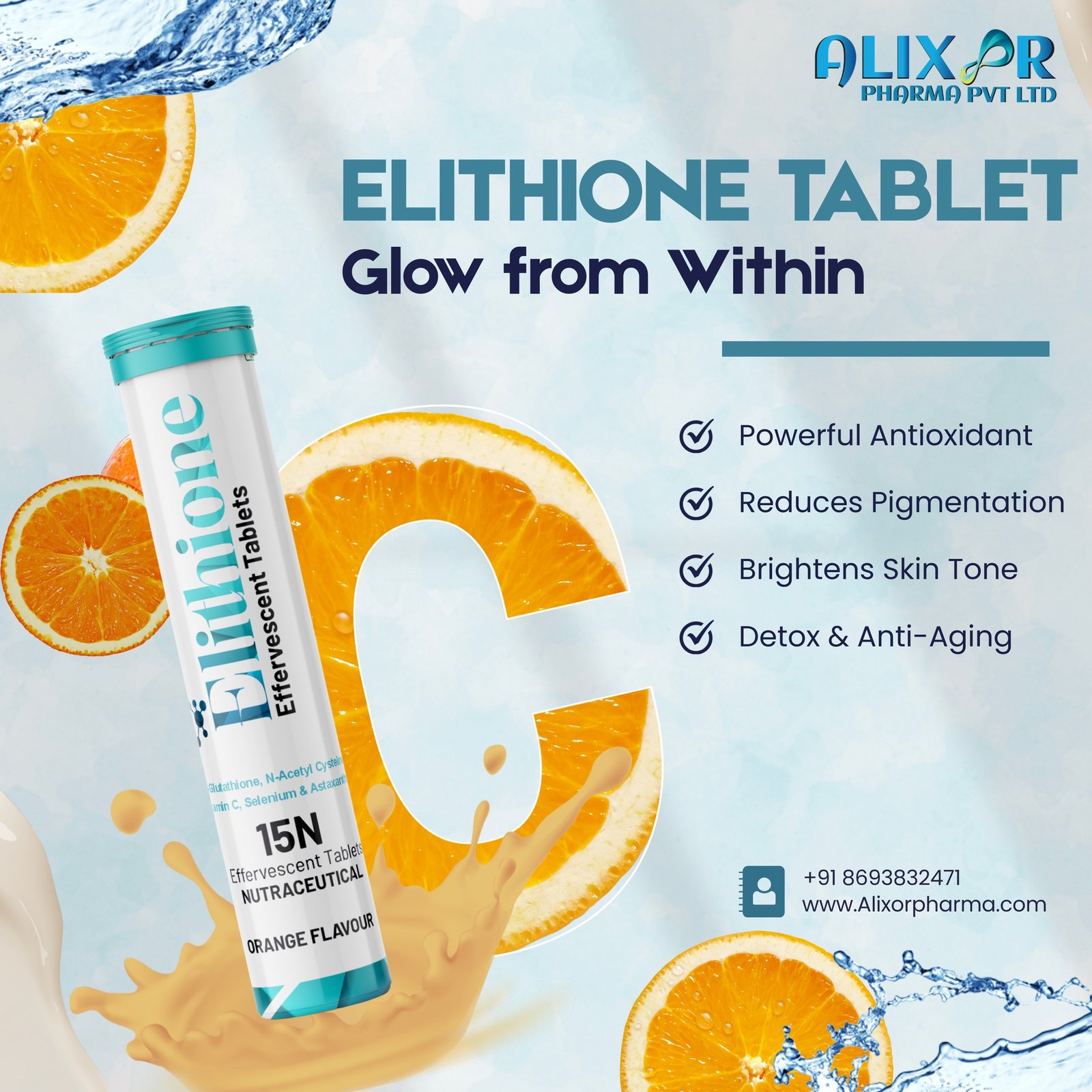 πβ¨ Glow from Within β¨π
Say hello to radiant, healthy skin with Elithione Effervescent Tablets β your daily dose of beauty & wellness!β
 Powerful Antioxidant
β
 Reduces Pigmentation
β
 Brightens Skin Tone
β
 Detox & Anti-Agingπ§ Just dissolve. Sip. Glow!π +91 8693832471
π www.alixorpharma.com#E#elithion  #glowfromwithin  #skincarefrominside  #alixorpharma  #healthyskincare  #antiaging  #skinbrightening
