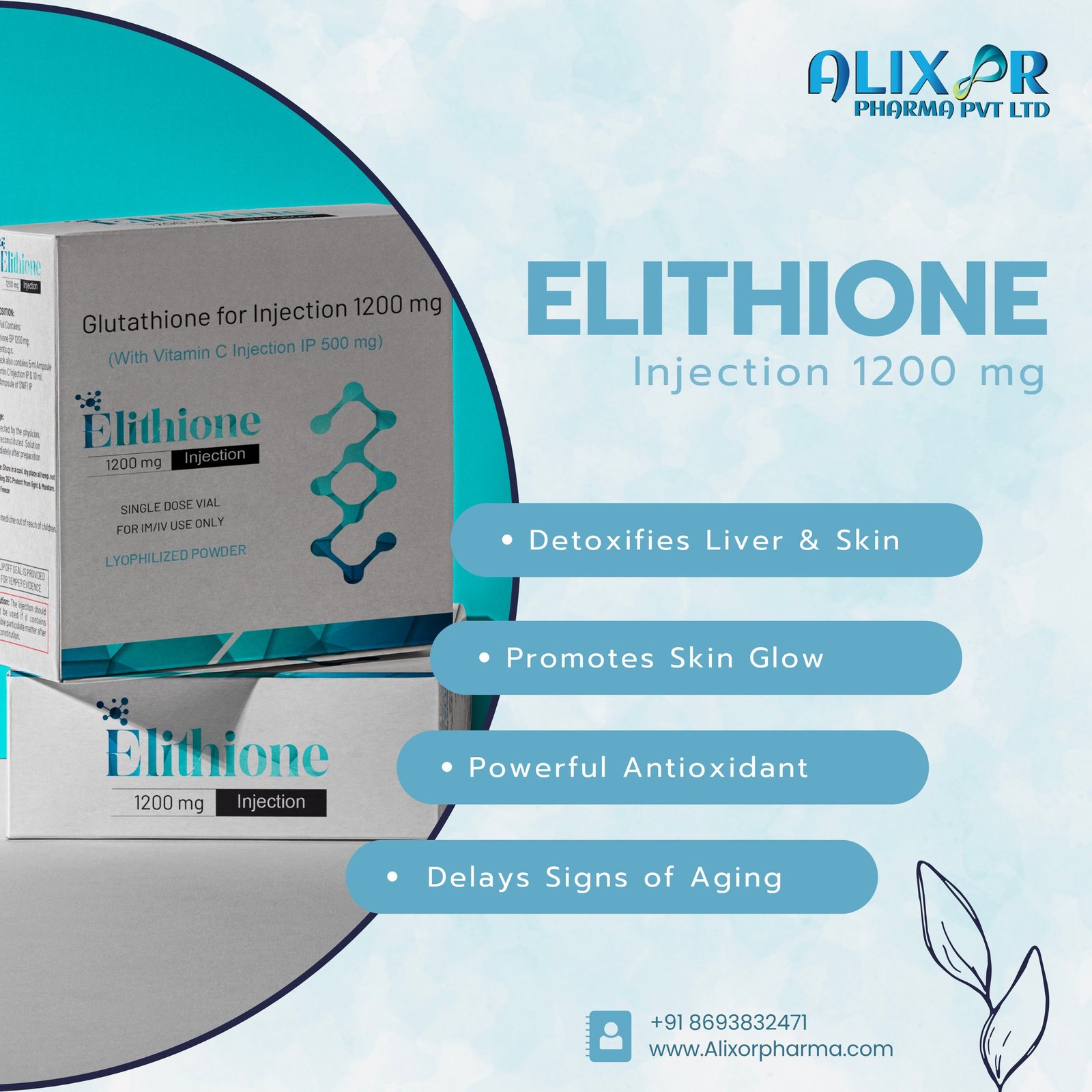 π§β¨ Rejuvenate. Detoxify. Glow. β¨π§
Experience the power of Elithione Injection 1200 mg β your ultimate antioxidant support for radiant, healthy skin.β
 Detoxifies Liver & Skin
β
 Promotes Skin Glow
β
 Powerful Antioxidant
β
 Delays Signs of AgingReclaim your natural glow from within! ππ +91 8693832471
π www.alixorpharma.com#Elithione #GlutathioneInjection #SkinBrightening #DetoxTherapy #HealthySkin #AlixorPharma #AntiAging #GlowingSkin #WellnessFromWithin